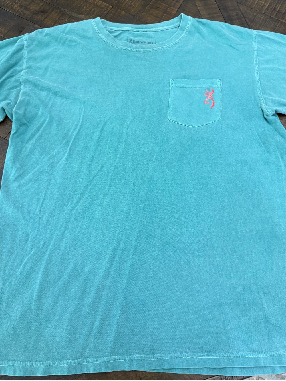 Browning Men's Turquoise Short Sleeve Pocket Tee with Coral Logo